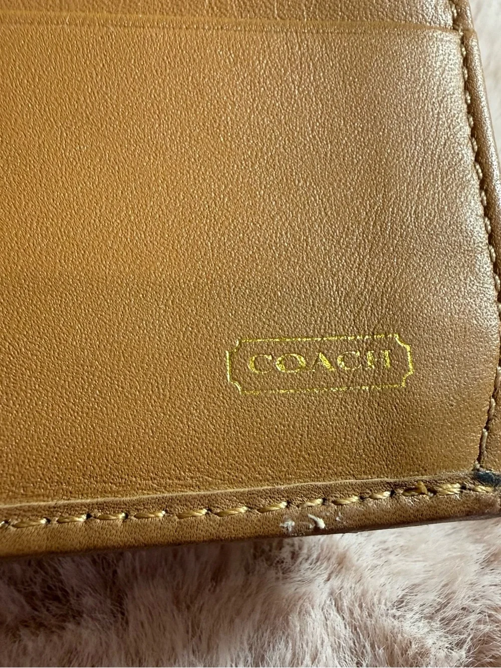COACH Vintage Signature Canvas Long Wallet Tan Leather Snap Continental